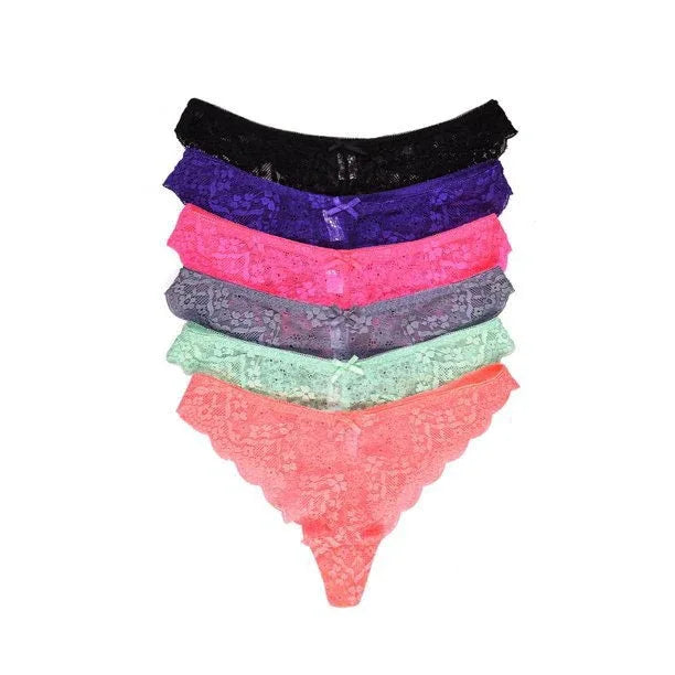2 Pack Sexy Cheeky Back Lace Thong Panties Veloura Intimate