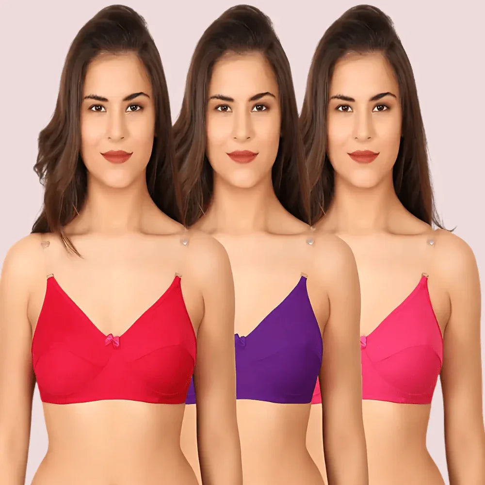 3 Pairs Clear Transparent Back Regular Bras Veloura Intimate