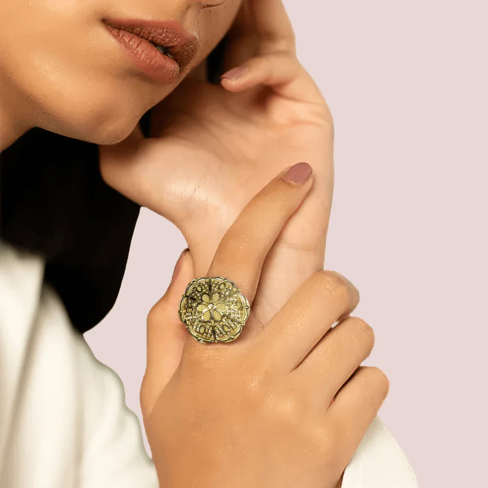 Antique Gold-Plated Mandala Statement Ring Veloura Intimate