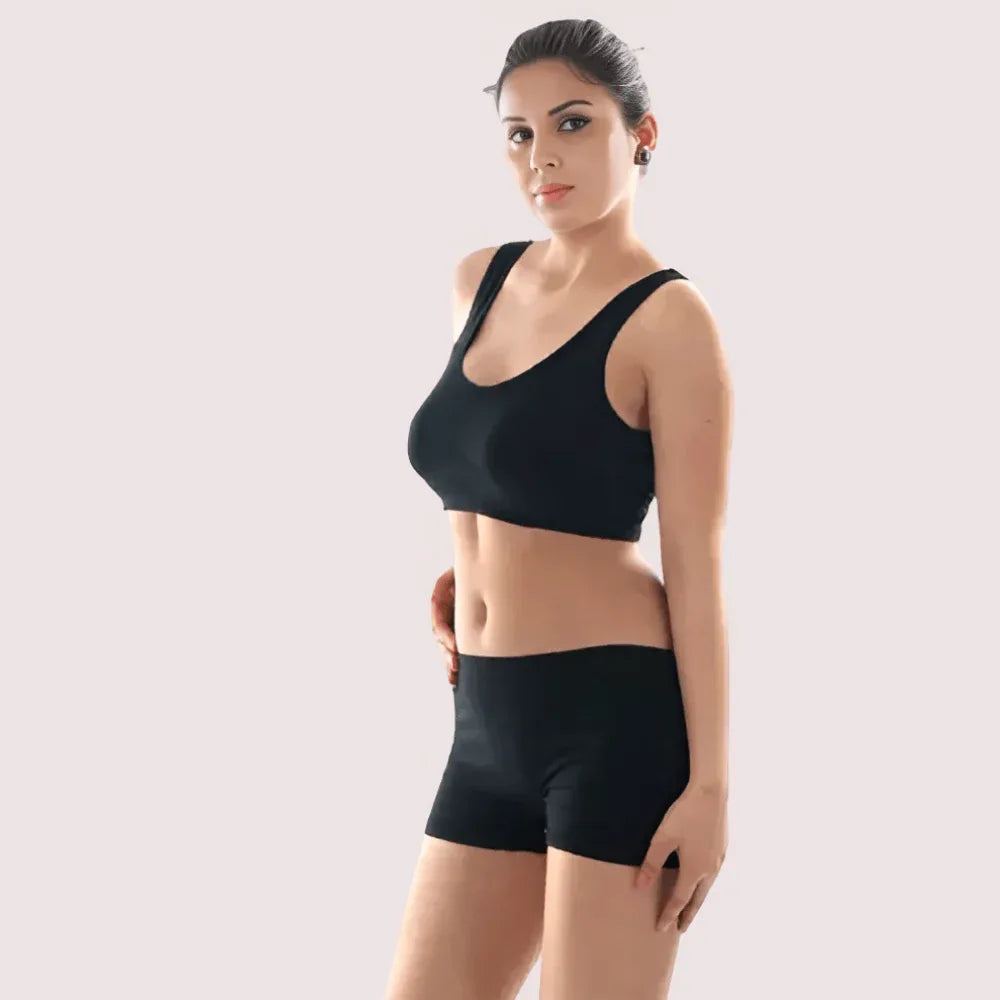 "Black" Seamless Sports Bra And Boyshort Set Veloura Intimate