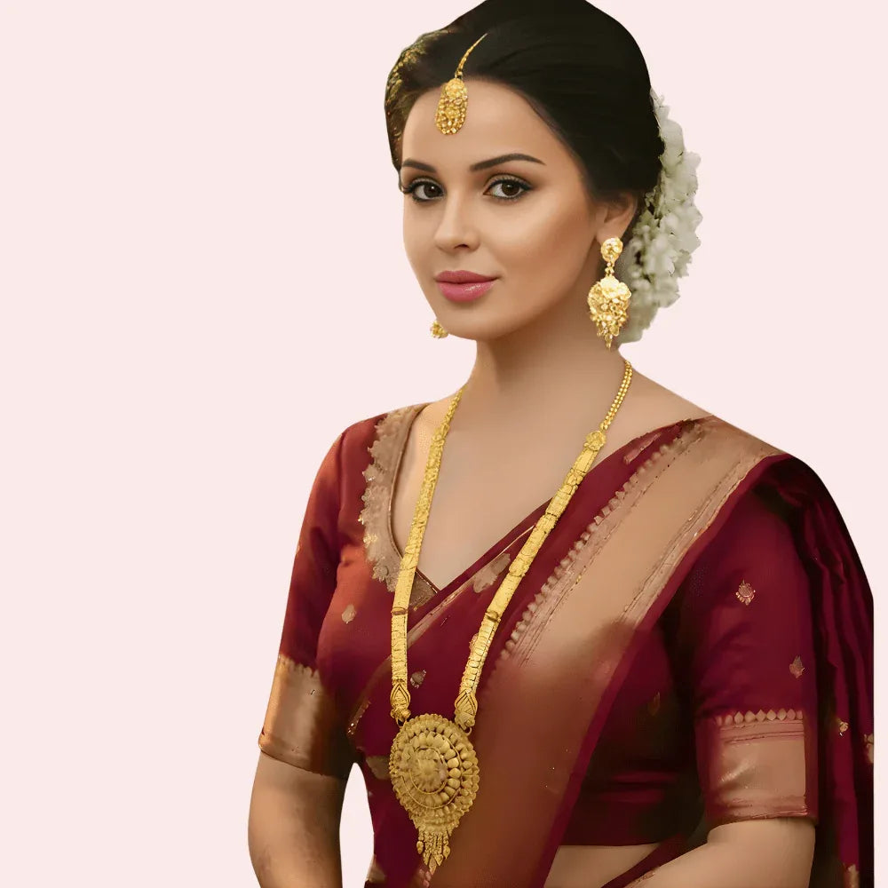 Bridal Heritage Gold Long Necklace Set with Earrings & Maang Tikka Veloura Intimate