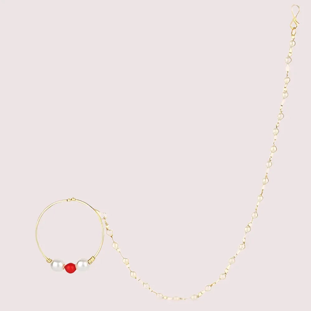 Bridal Nose Ring with Pearl Chain for Women Veloura Intimate