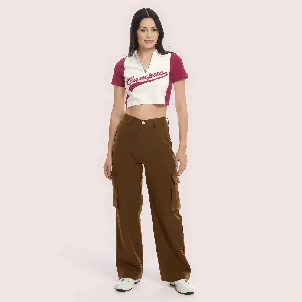"Campus Cool" Zip Polo Crop Top – Maroon & White Veloura Intimate