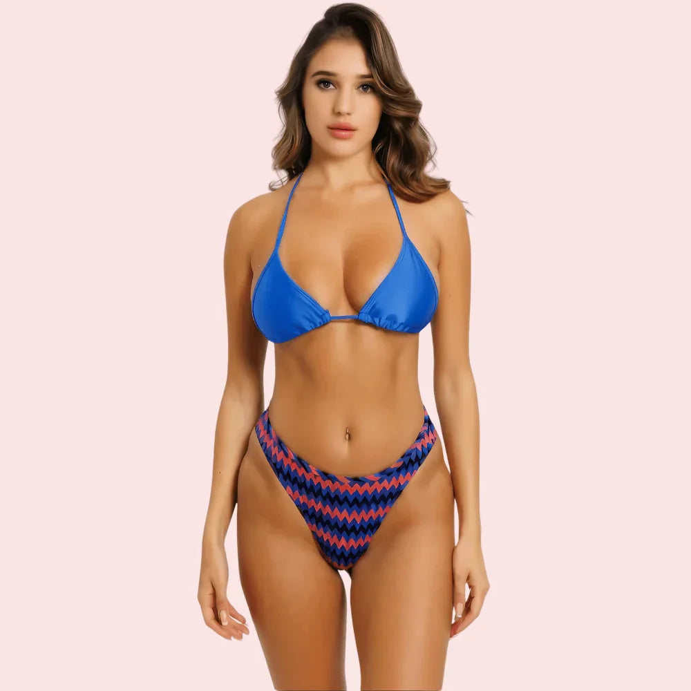 Cheeky Red & Blue Geometric Print Bikini Bottom (Bottom Only) Veloura Intimate