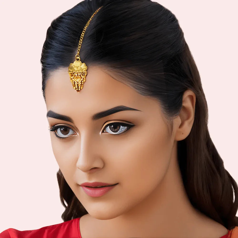 Classic Bridal Gold Long Necklace Set with Pendant, Earrings & Maang Tikka Veloura Intimate