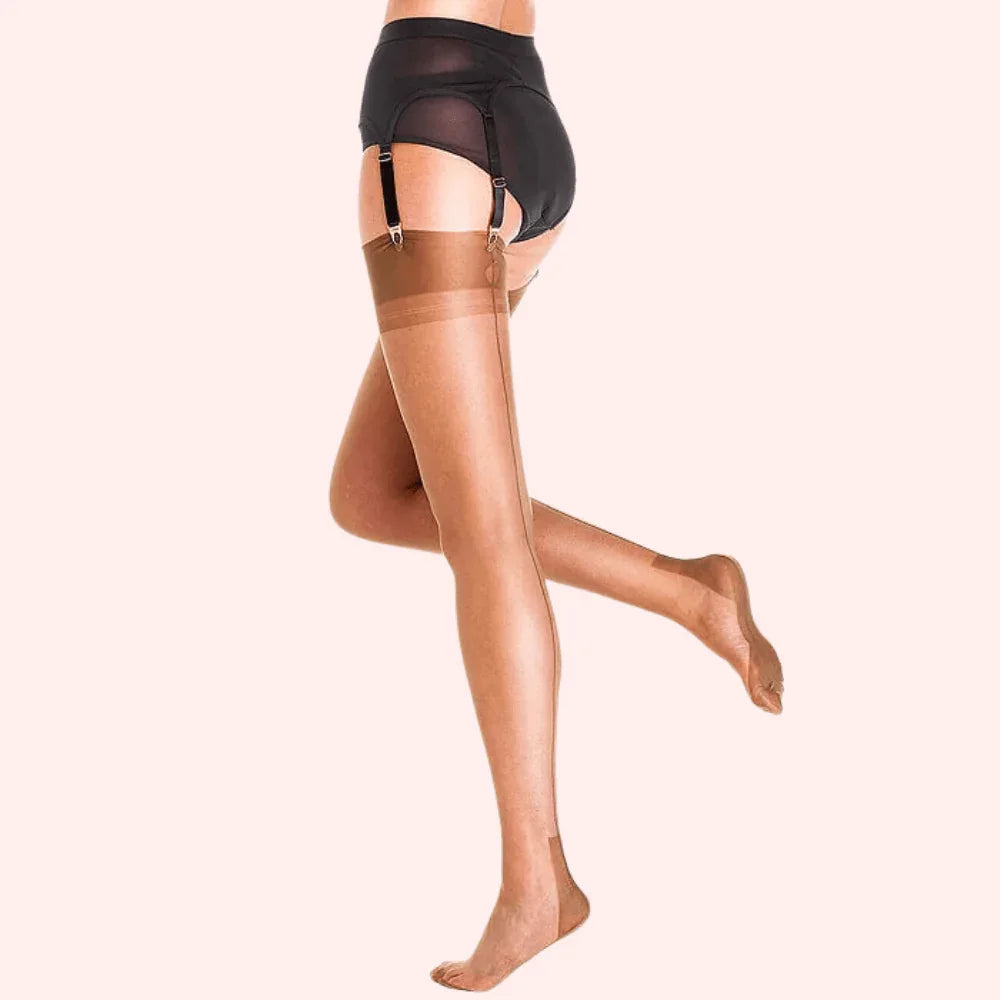 Classic Sheer Thigh High Stockings Pack of 2 – Nude Finish, Stay-Up Grip Veloura Intimate