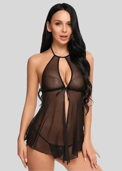 Elegant Lace Black Babydoll Nightwear Veloura Intimate