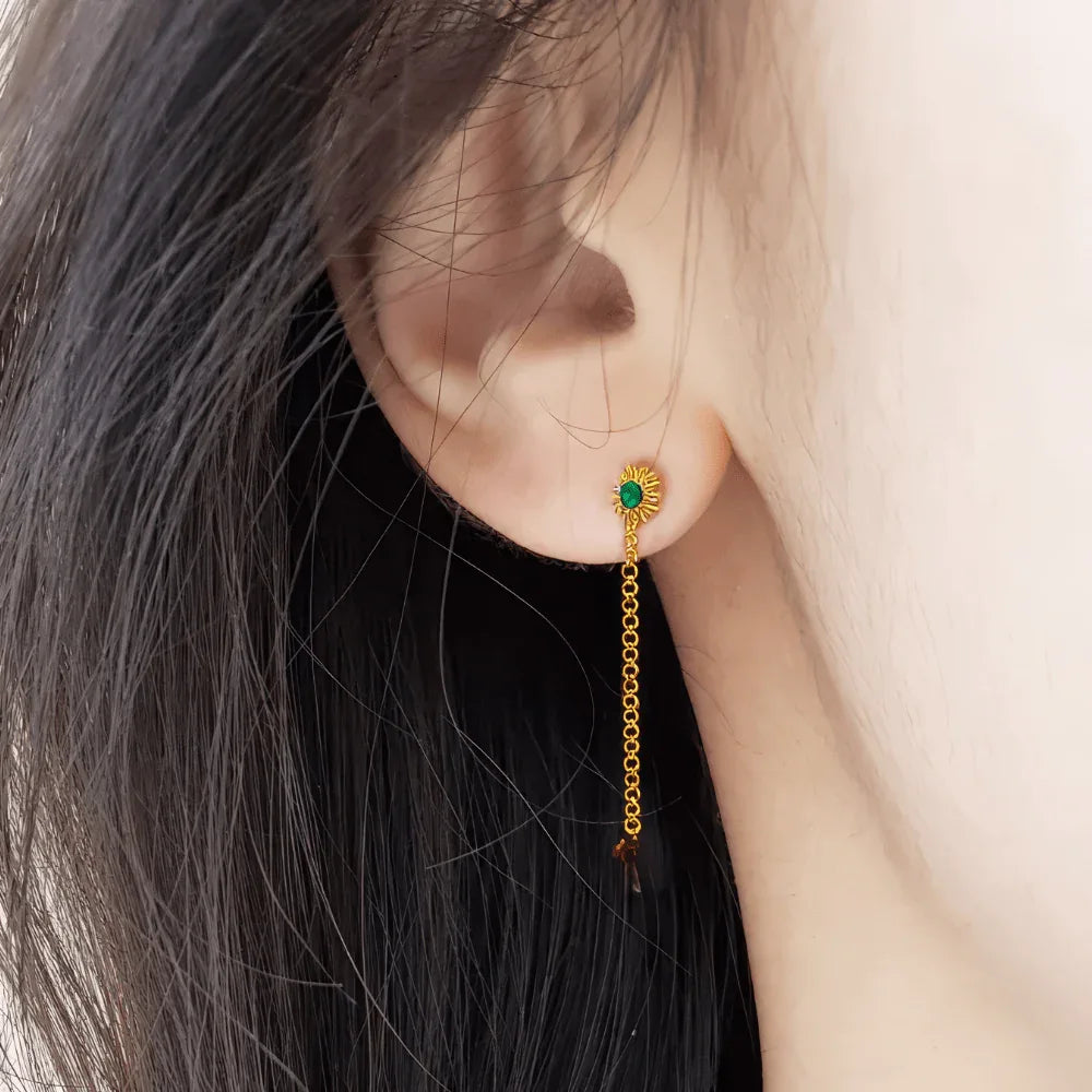 Emerald Gleam Minimal Drop Chain Earrings Veloura Intimate