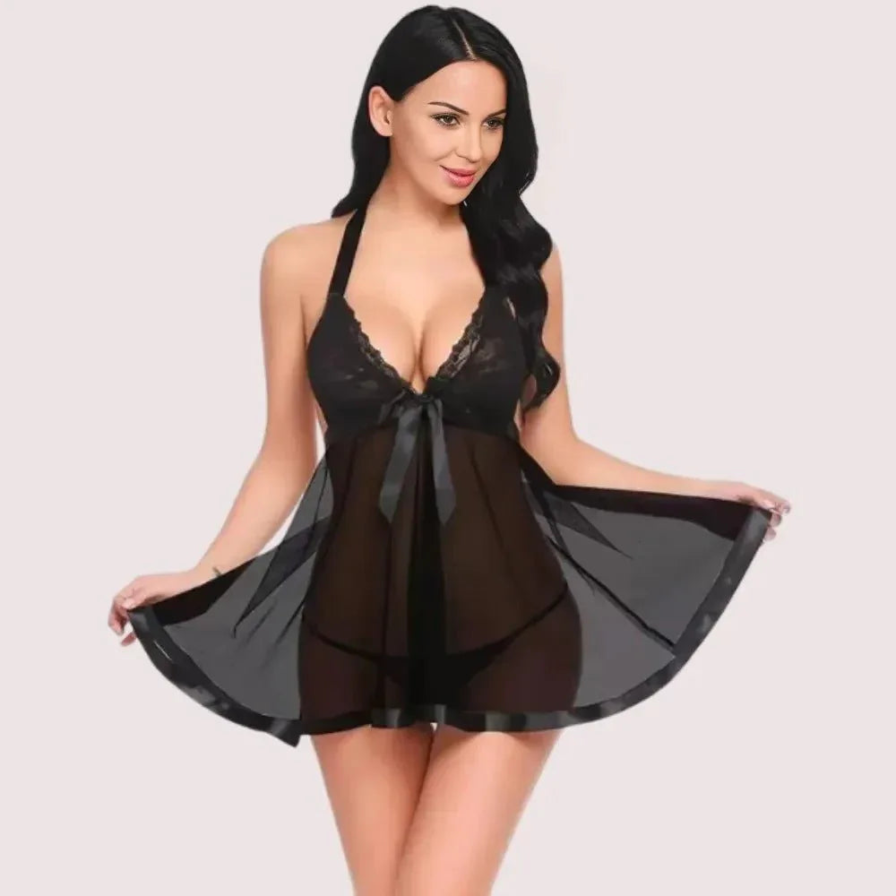 Flirty Sheer and Lace Chemise in Black Veloura Intimate