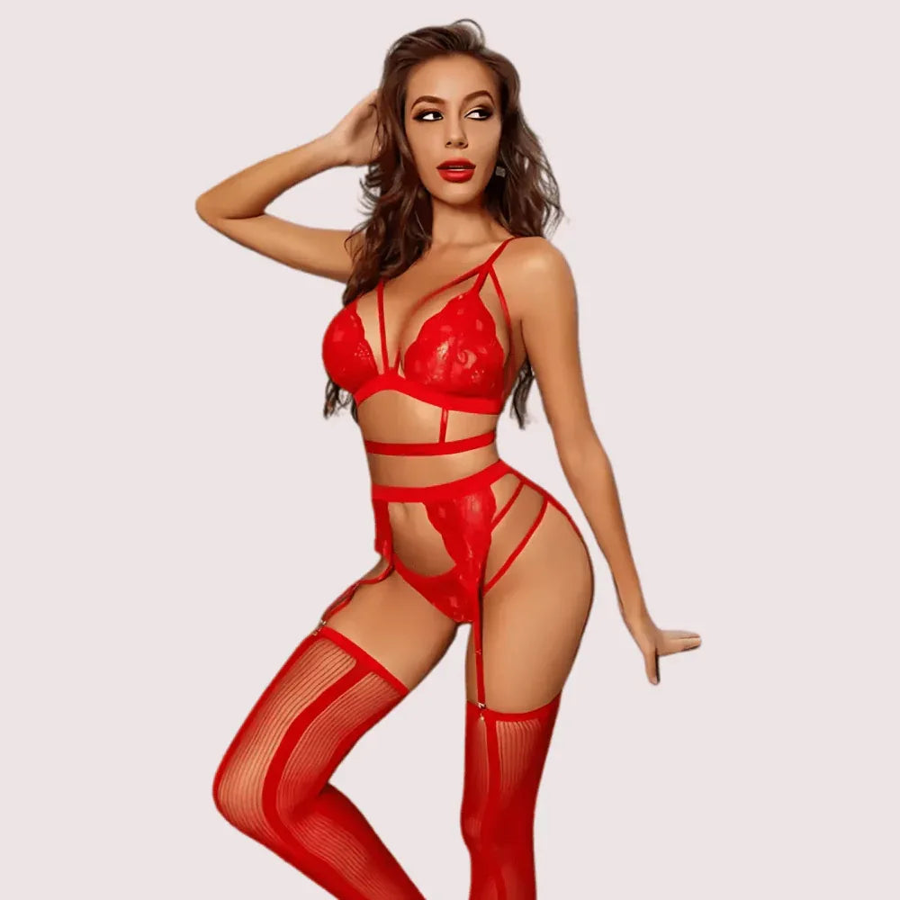 Floral Lace 3-Piece Lingerie Set Veloura Intimate