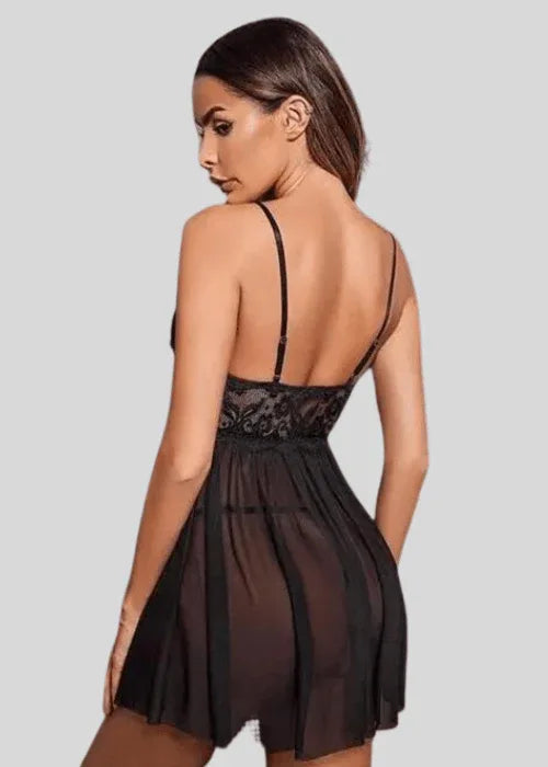 French Daina Black Lace Babydoll Nightwear Veloura Intimate