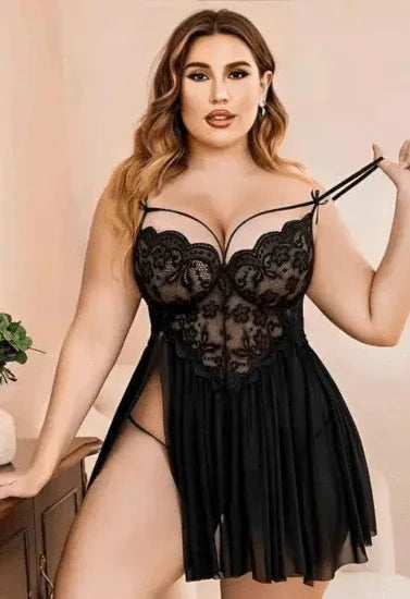 French Daina Lace and Mesh Babydoll Nightwear Veloura Intimate