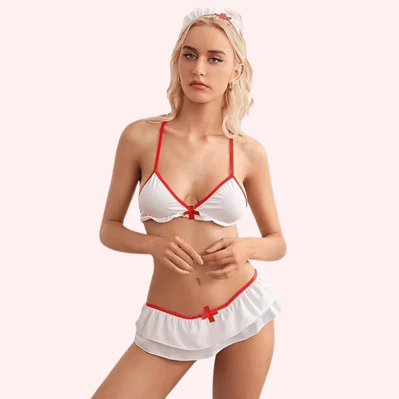 French Daina Naughty Nurse Sling Sheer Lingerie Set with Luxury Panty Gift Veloura Intimate