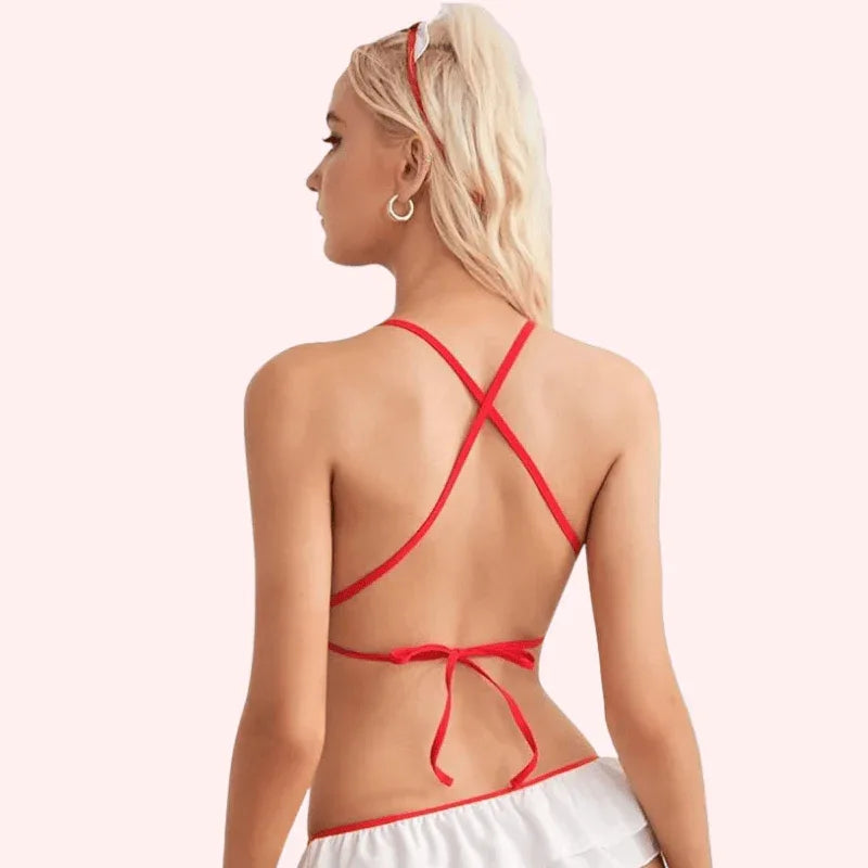 French Daina Naughty Nurse Sling Sheer Lingerie Set with Luxury Panty Gift Veloura Intimate