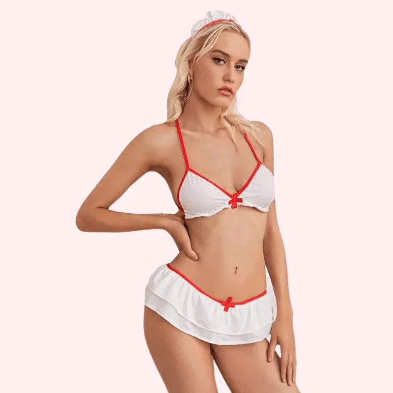 French Daina Naughty Nurse Sling Sheer Lingerie Set with Luxury Panty Gift Veloura Intimate