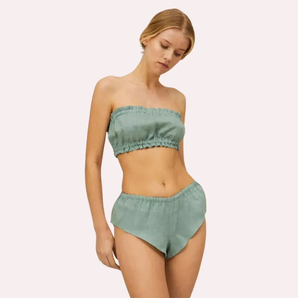 French Daina Organic Cotton Ruffled Bandeau & Vintage Knickers Set Veloura Intimate