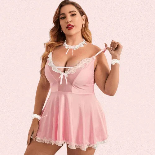 French Daina Stylish Pink Apron Maid Outfit with Luxury Panty Gift Veloura Intimate