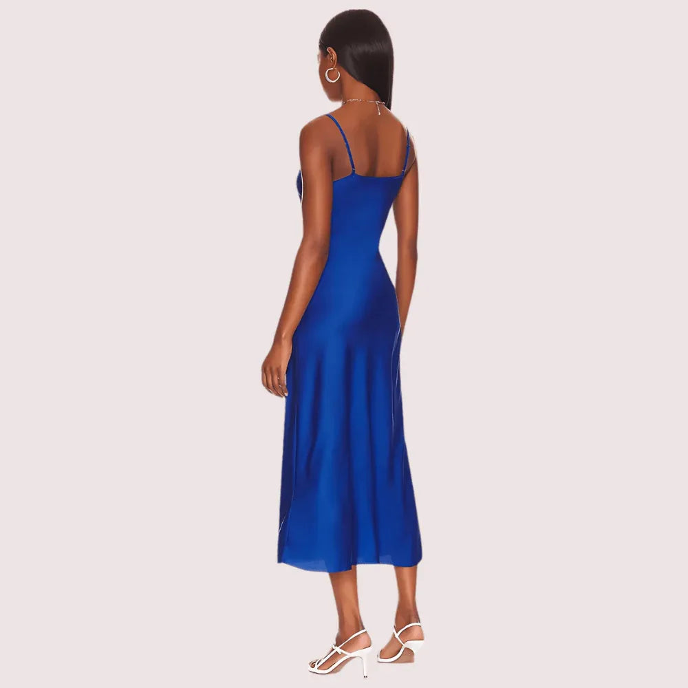 Glamorous Blue Satin Slip Midi Dress Veloura Intimate