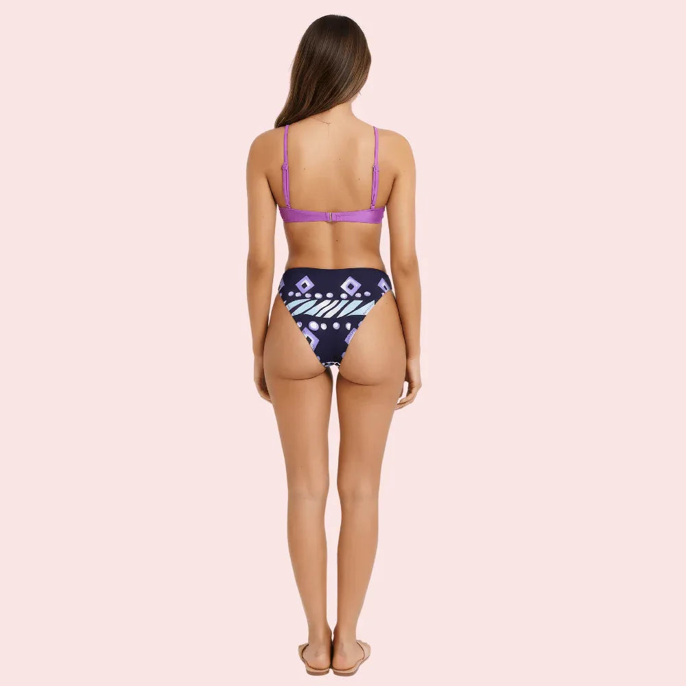 High-Waisted Tribal Geometric Print Bikini Bottom (Bottom Only) Veloura Intimate