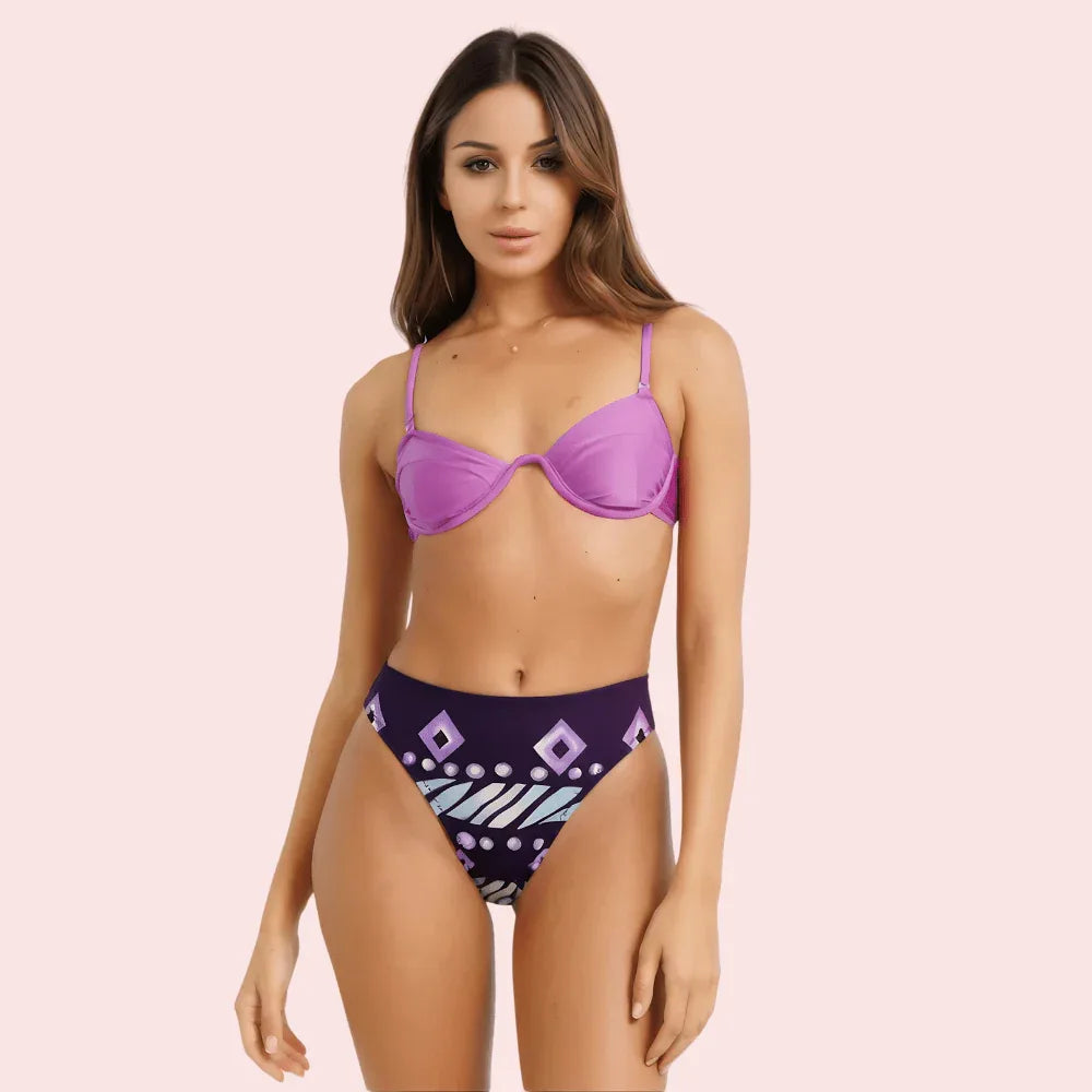 High-Waisted Tribal Geometric Print Bikini Bottom (Bottom Only) Veloura Intimate
