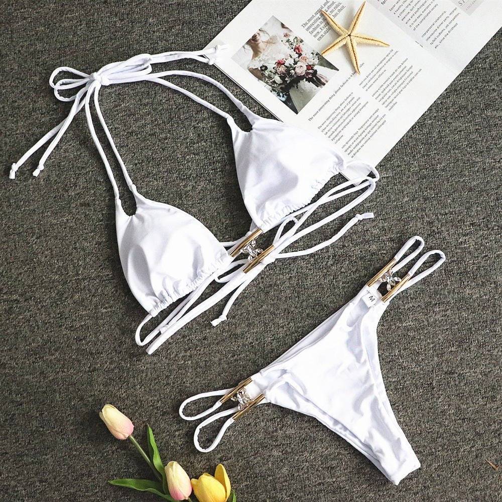 Crystal diamond solid color strap bikini Veloura Intimate