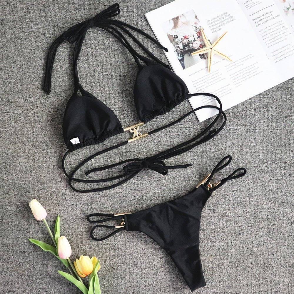 Crystal diamond solid color strap bikini Veloura Intimate