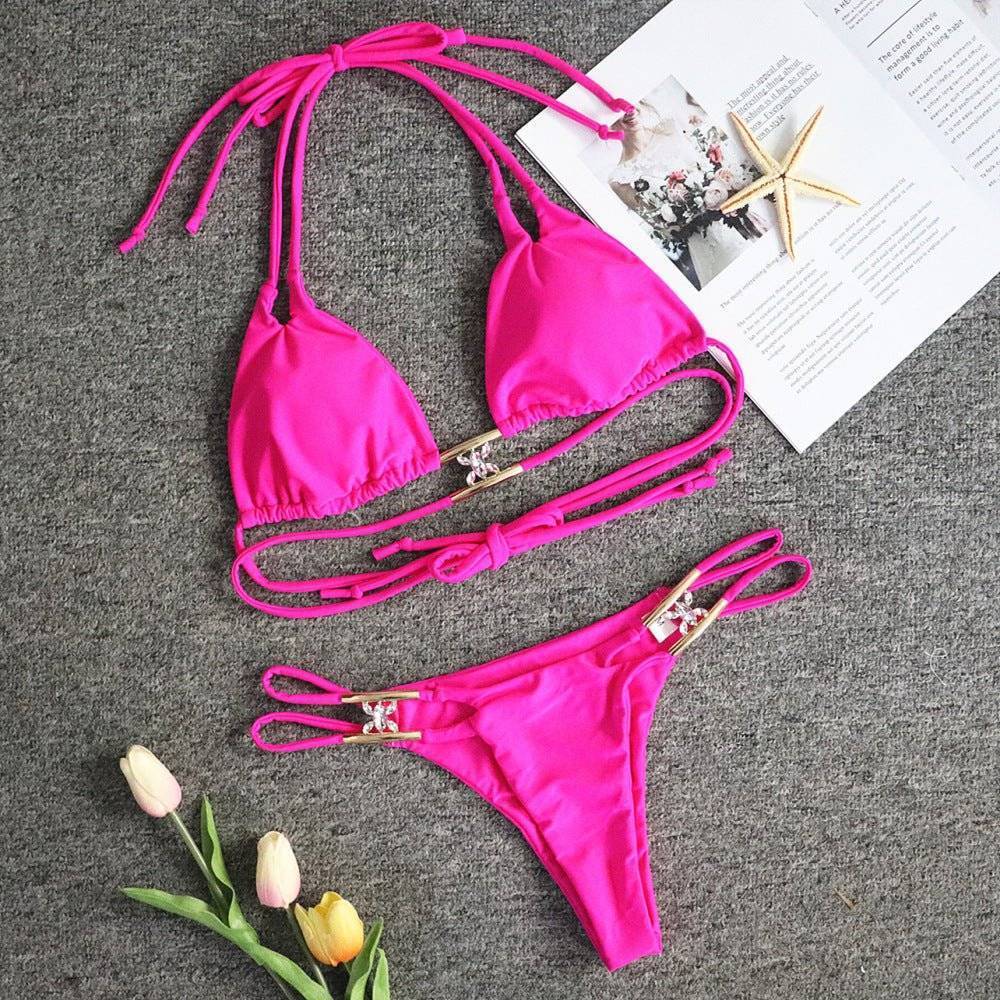 Crystal diamond solid color strap bikini Veloura Intimate