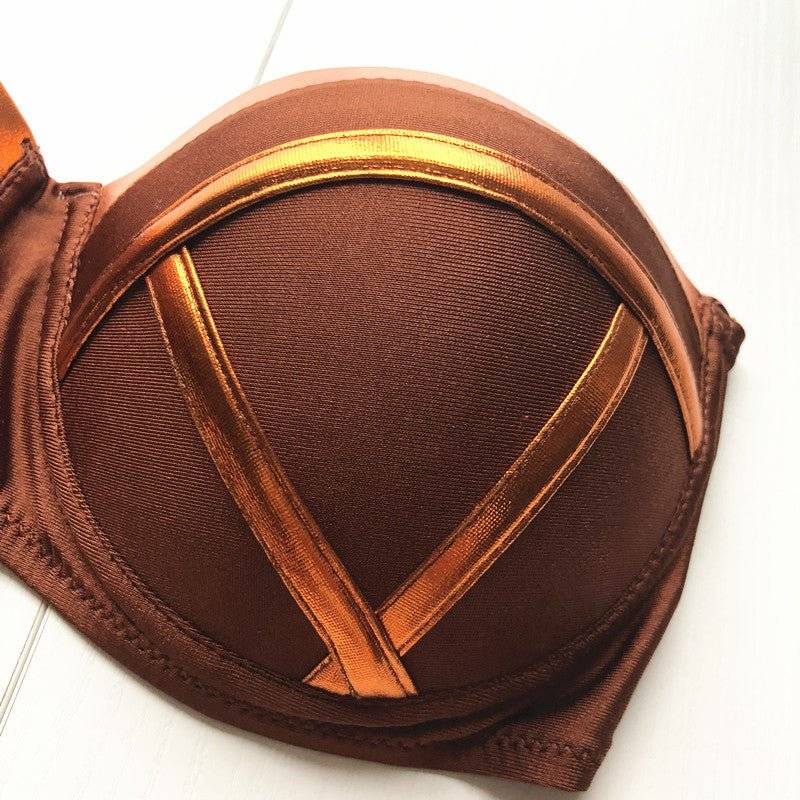 Metallic Bronze Luxe Strappy Lingerie Set – Sculpted Cup Bra & Multi-Strap Panty Veloura Intimate