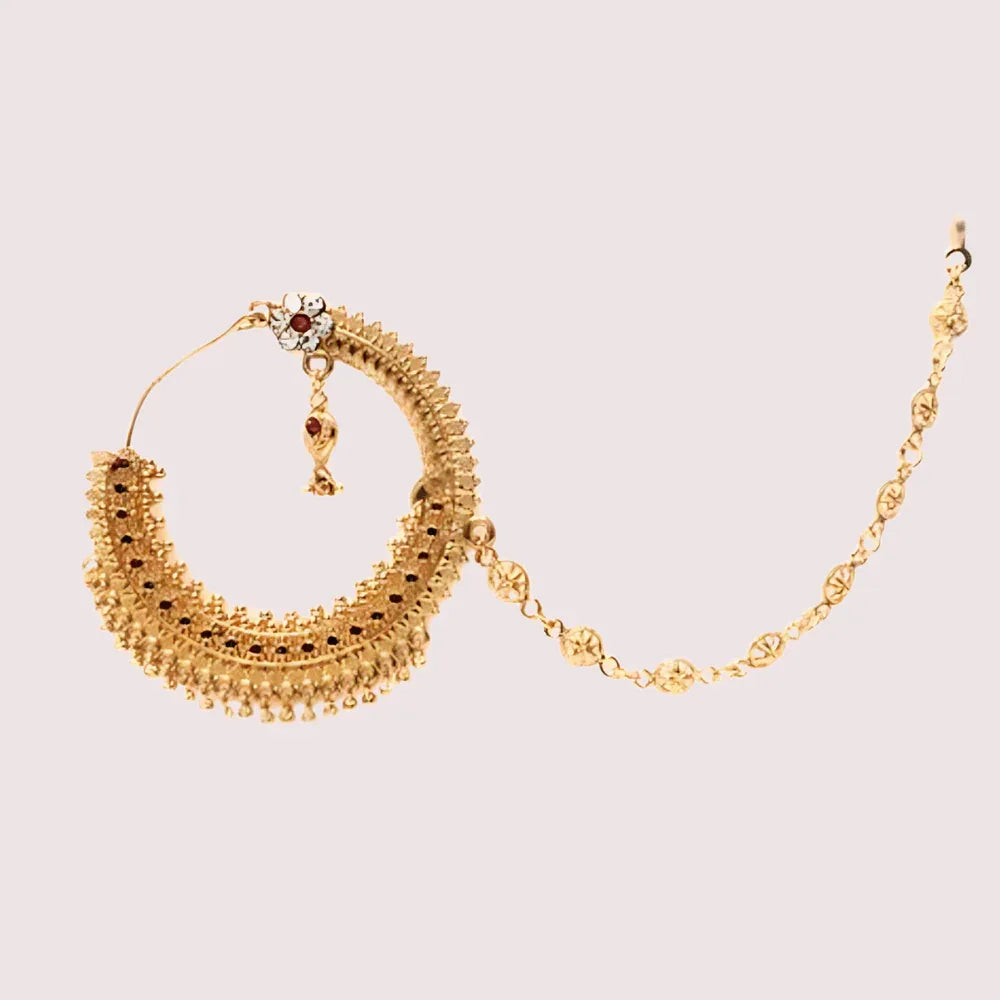 Luxe Gold-Plated Bridal Nath with Chic Chain Design Veloura Intimate