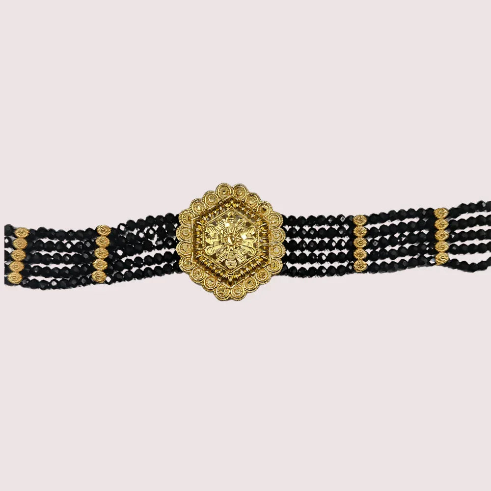 Majestic Noir Hexa Pendant Necklace with Black Crystal Beads Veloura Intimate