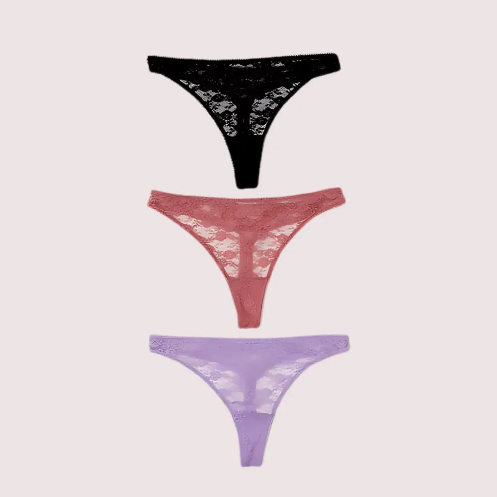 Pack Of 3 Ladies Sexy Sheer Tanga Thongs Veloura Intimate