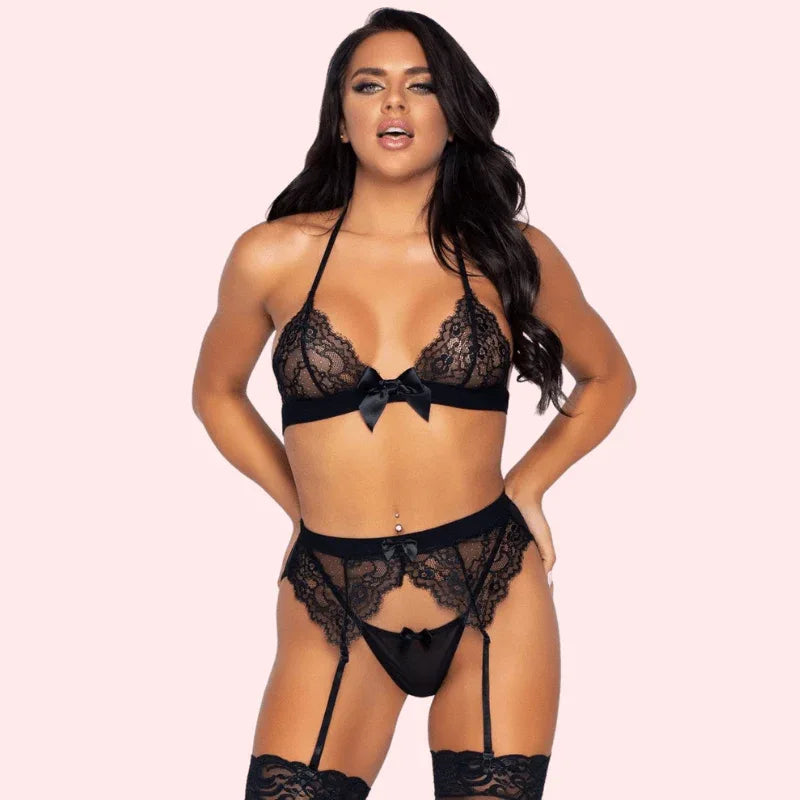 Parisian Temptation Lace Bra & Garter Set Veloura Intimate