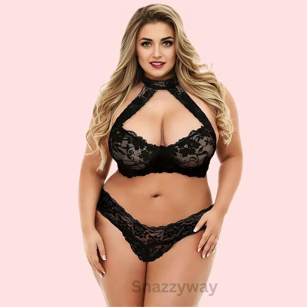 “Plus size” seductive black lace bra set Veloura Intimate