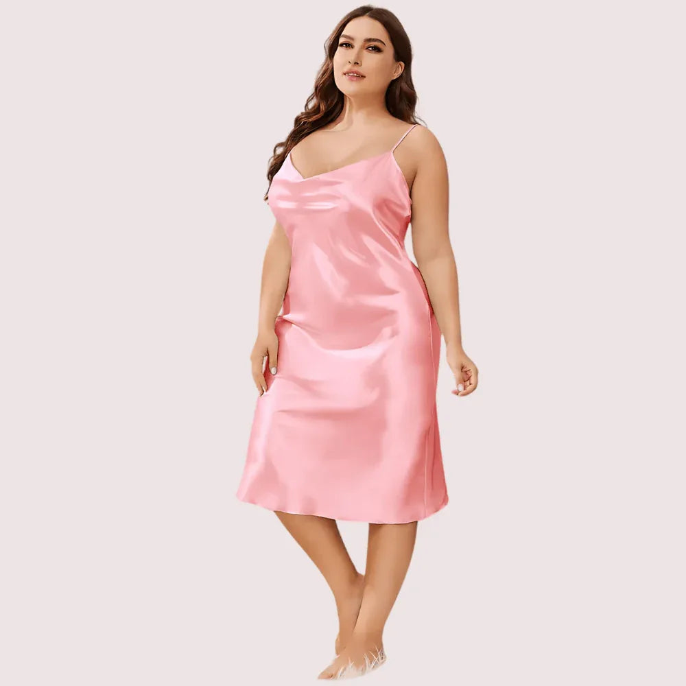 Plus Size Solid Satin Slip Dress (4XL–5XL) Veloura Intimate