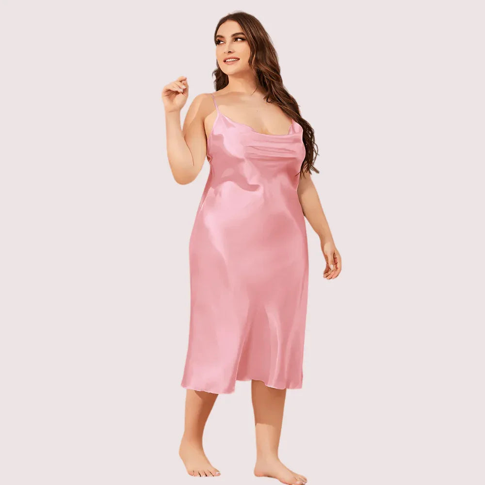Plus Size Solid Satin Slip Dress (4XL–5XL) Veloura Intimate