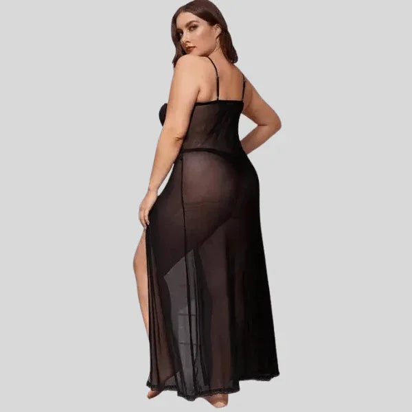 Plus Size Split Long Mesh Babydoll Nightwear Veloura Intimate