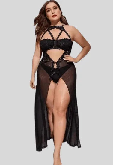Plus Size Split Long Mesh Babydoll Nightwear Veloura Intimate