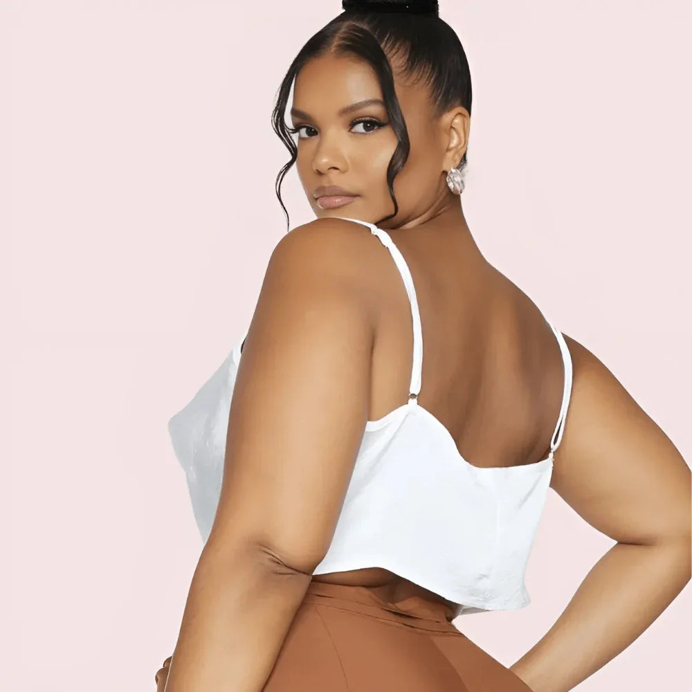 Plus Size White Satin Cropped Cowl Neck Cami Top Veloura Intimate
