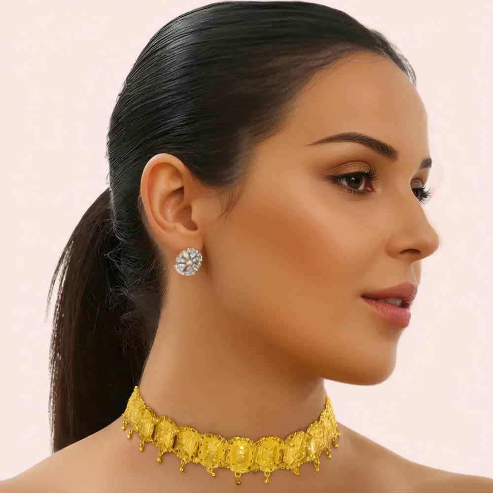 Regal Embossed Temple-Style Gold-Plated Choker Necklace Veloura Intimate