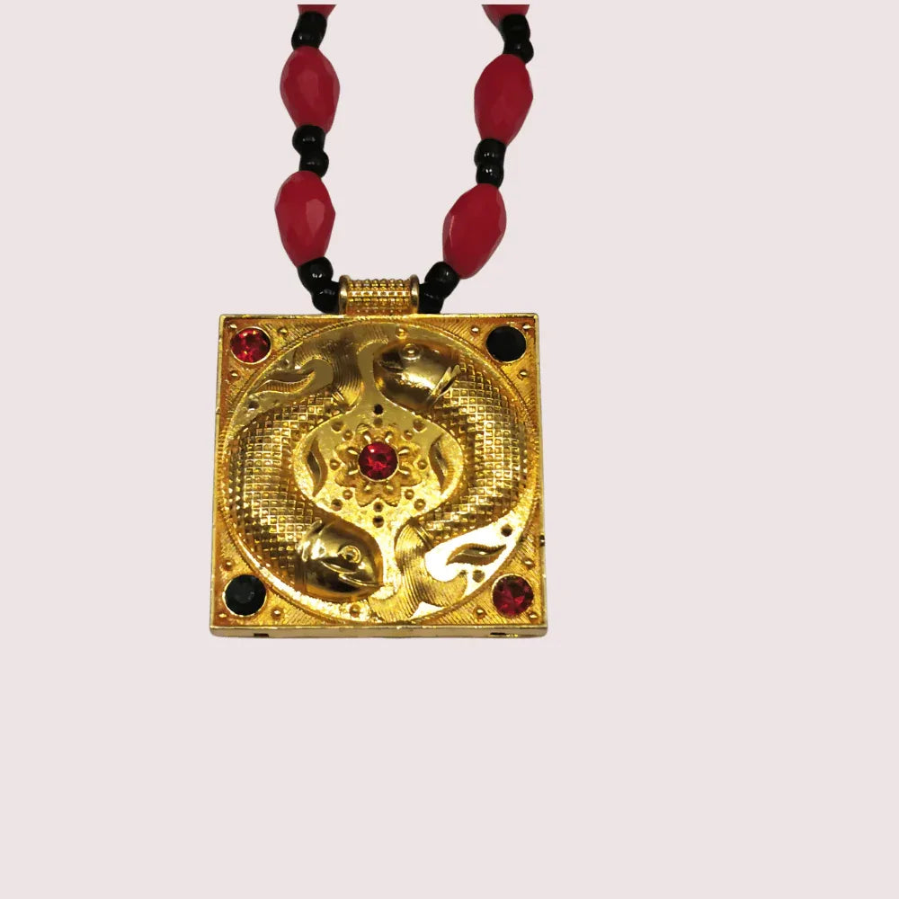 Royal Red Beaded Temple Pendant Necklace Veloura Intimate