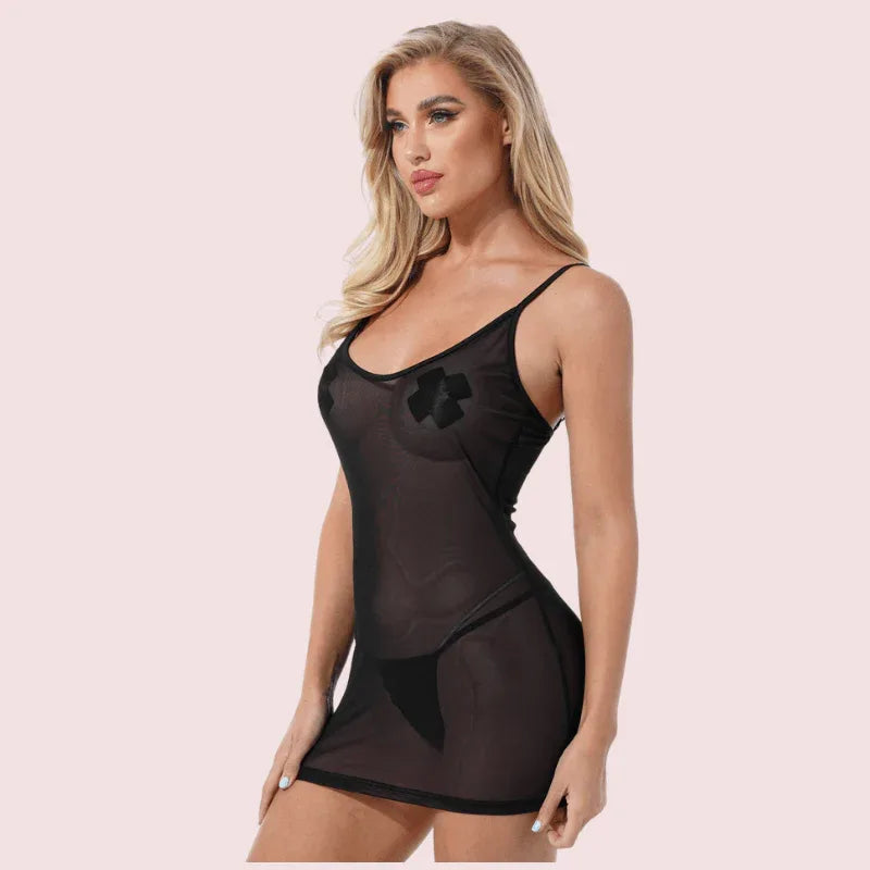 Sexy see through black mesh Chemise Veloura Intimate