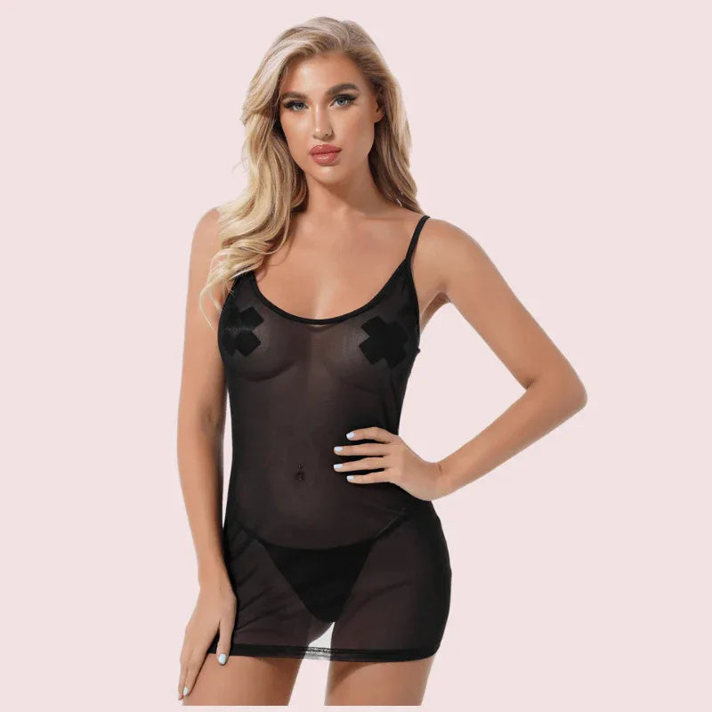 Sexy see through black mesh Chemise Veloura Intimate