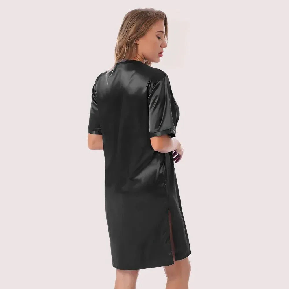 Silk satin sexy black short sleepwear Veloura Intimate