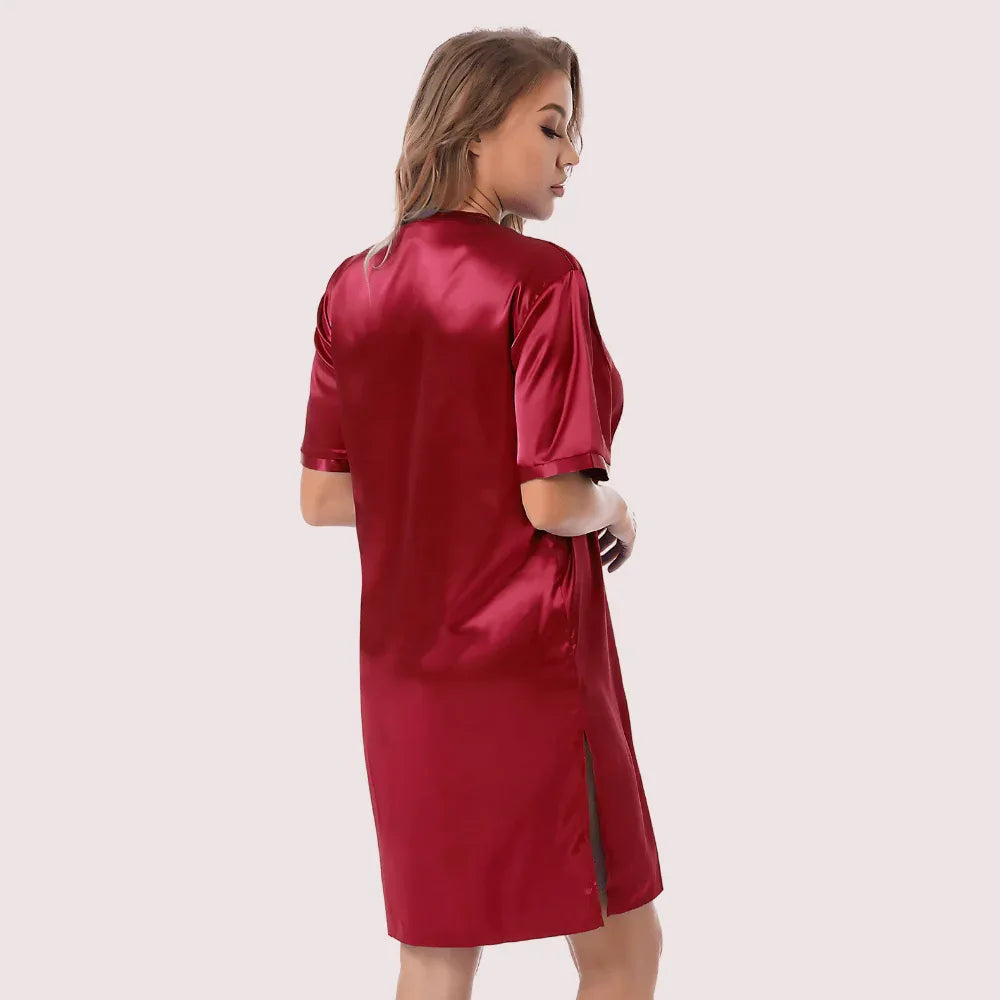 Silk satin sexy Maroon short sleepwear Veloura Intimate
