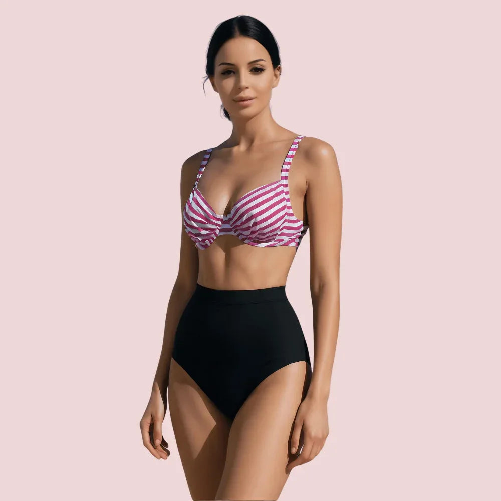 Structured Underwire Bikini Bra Topa in Pink & White Stripe (Top Only) Veloura Intimate