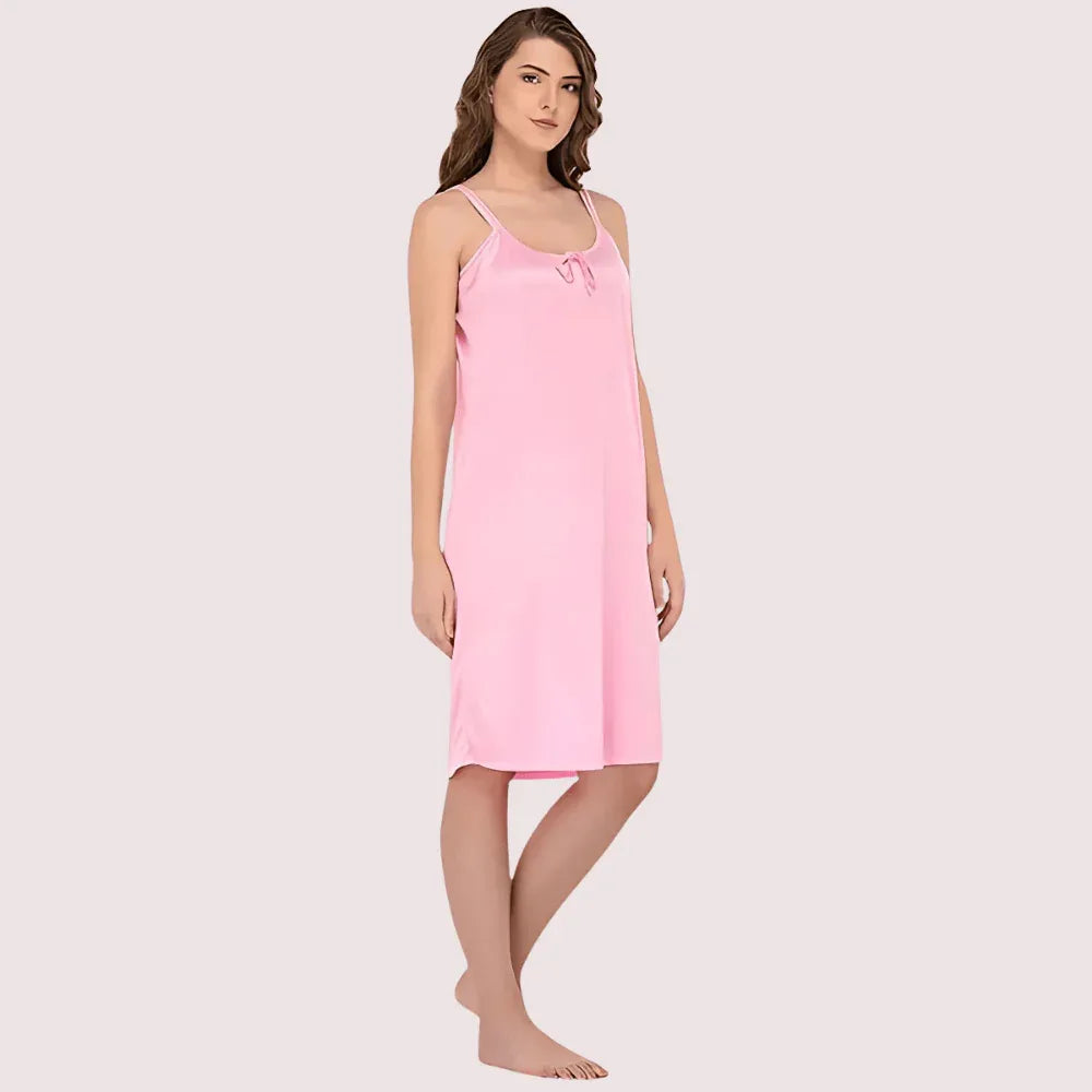 Stylish Knee-Length Pink Satin Nighty Veloura Intimate