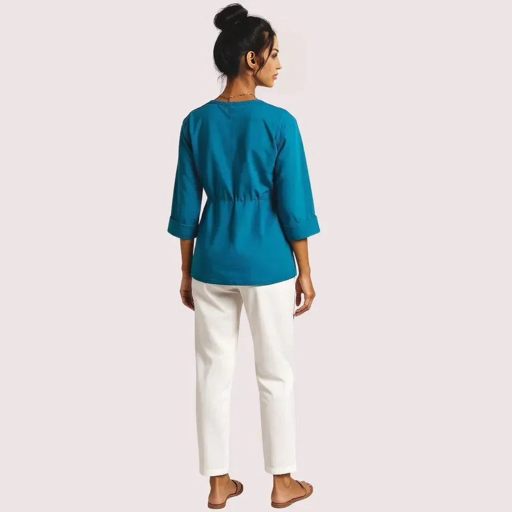 Teal Pintuck Detail Cotton Tunic Top Veloura Intimate