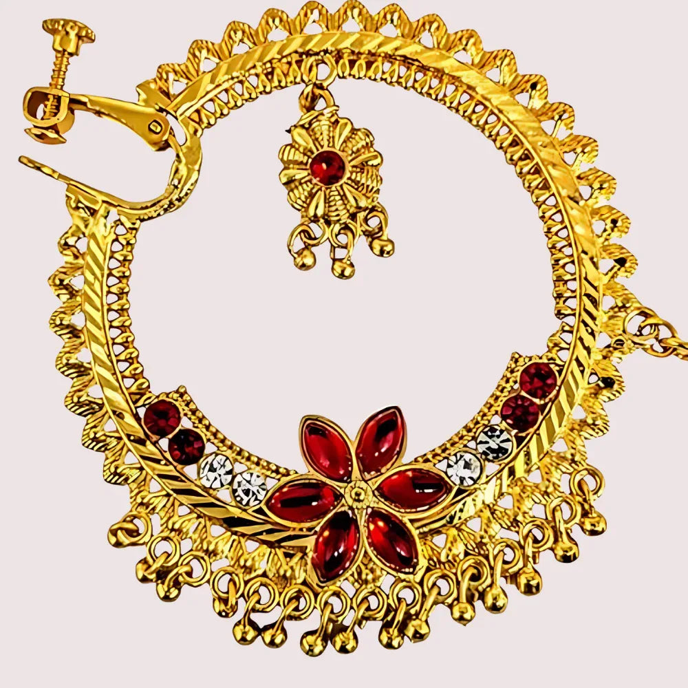 Uttarakhandi Gold Plated Round Nath Veloura Intimate