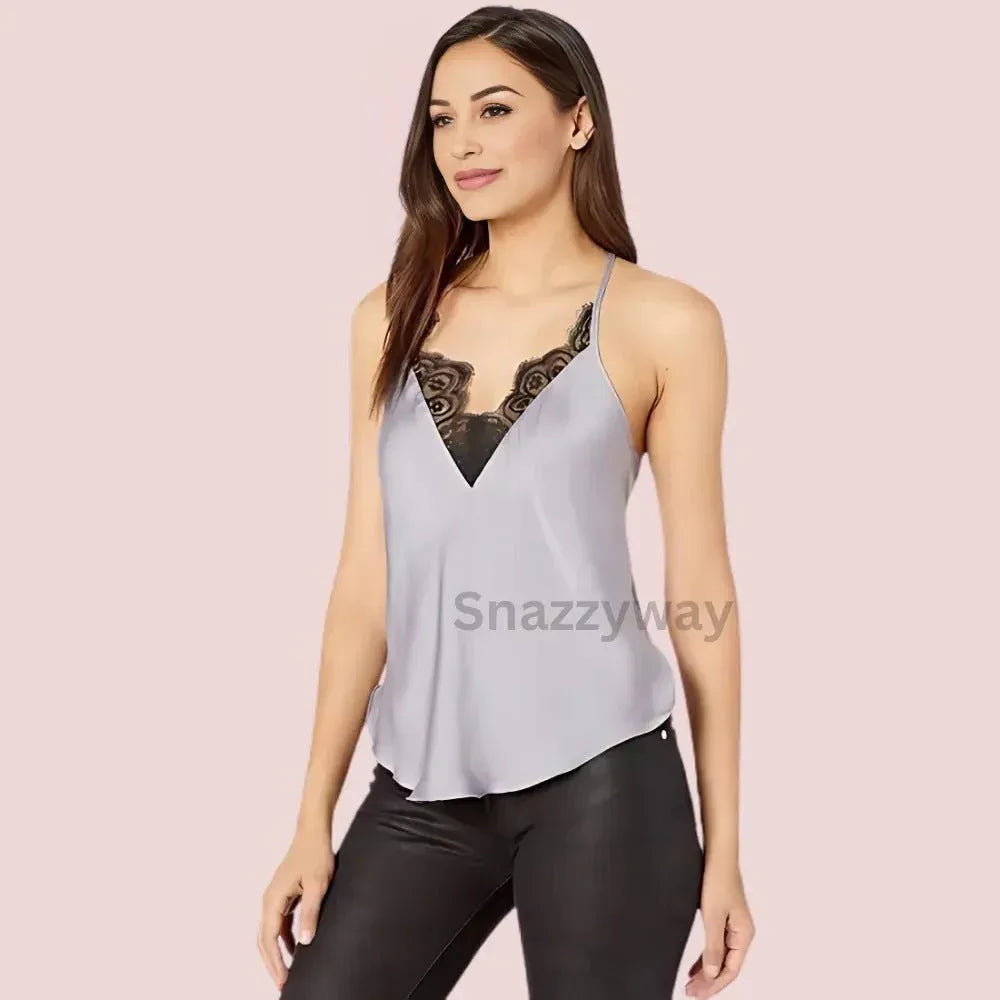 Women's floral Lace Satin V- Neck Cami Top Veloura Intimate