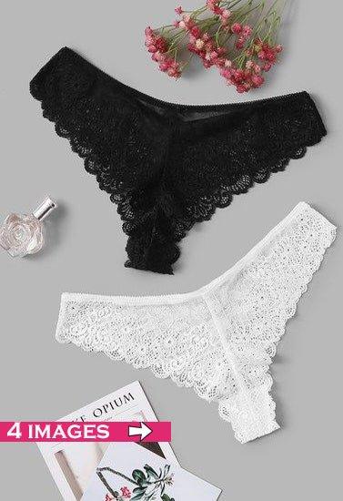 2 Pack Black &amp; White Lace Hipster Veloura Intimate